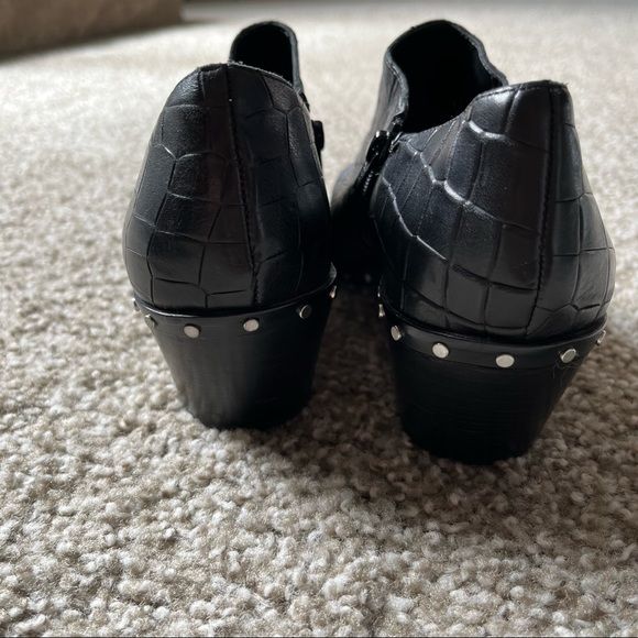 1 State Leather Croc Heeled Lizba Ankle Boots Black 8 - Picture 5 of 7